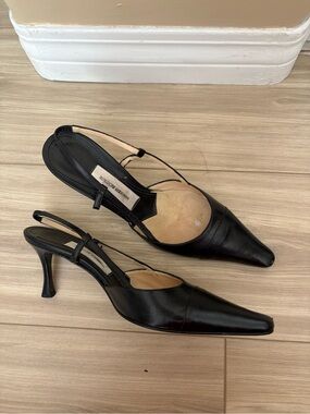 Giorgio Armani Black Leather Pointed Slingback Pumps
